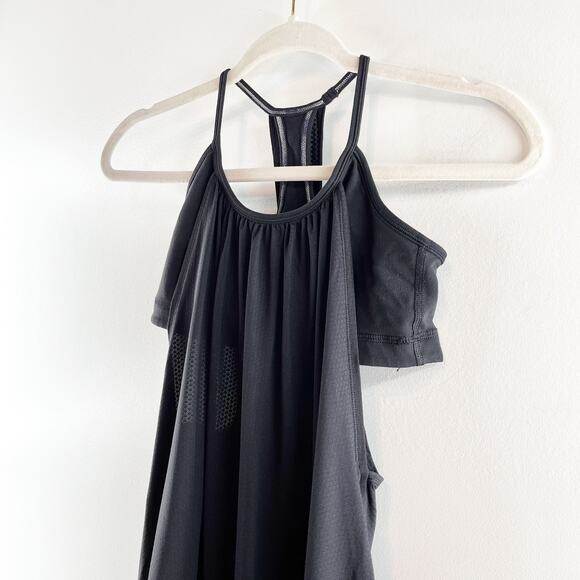 Lululemon No Limits Sleeveless Mesh Long Tank Top with Shelf Bra Black 4 - Picture 7 of 11